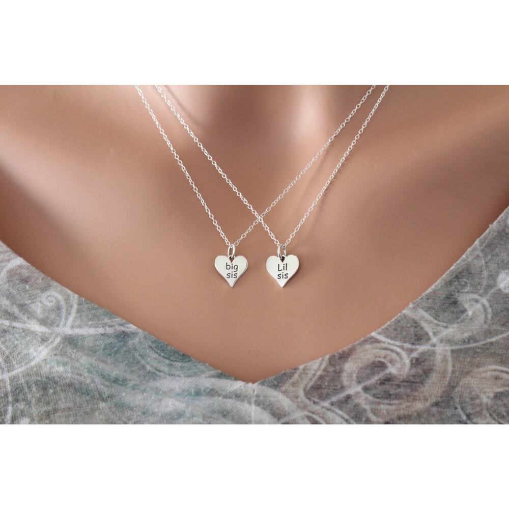 Sterling Silver Big and Little Sister Charm Necklace